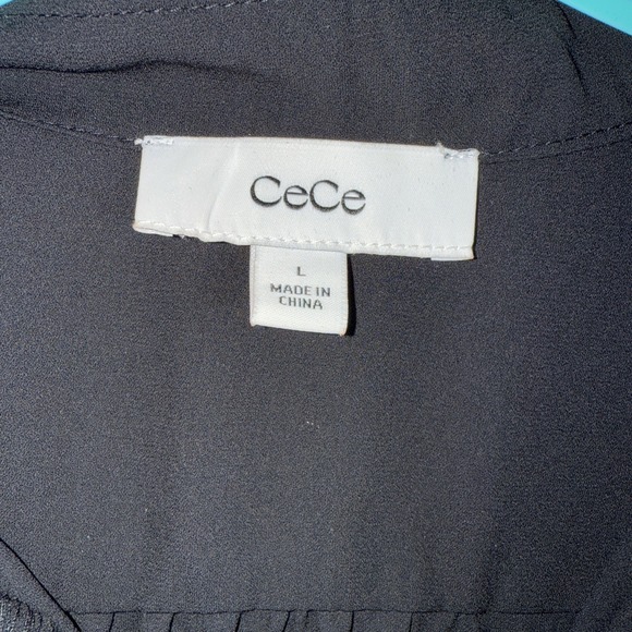 CeCe Shirt Rich Black Puff Sleeve Button-Up Blouse NWT MSRP $69 Feminine Chic L - Picture 4 of 8